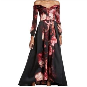 David Meister Off-Shoulder Floral Long Sleeve  Dress